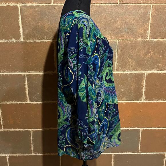 Old Navy Semi Sheer Blue Green Paisley Print Flowy Top Blouse Women's S Small - Picture 4 of 8